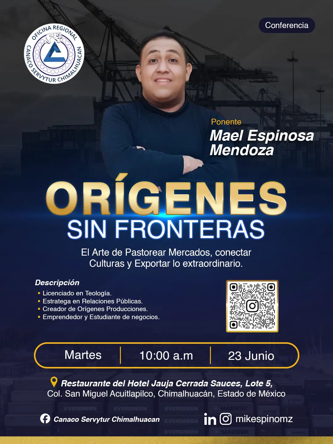 Orígenes sin fronteras conferencia CANACO Servytur Chimalhuacán