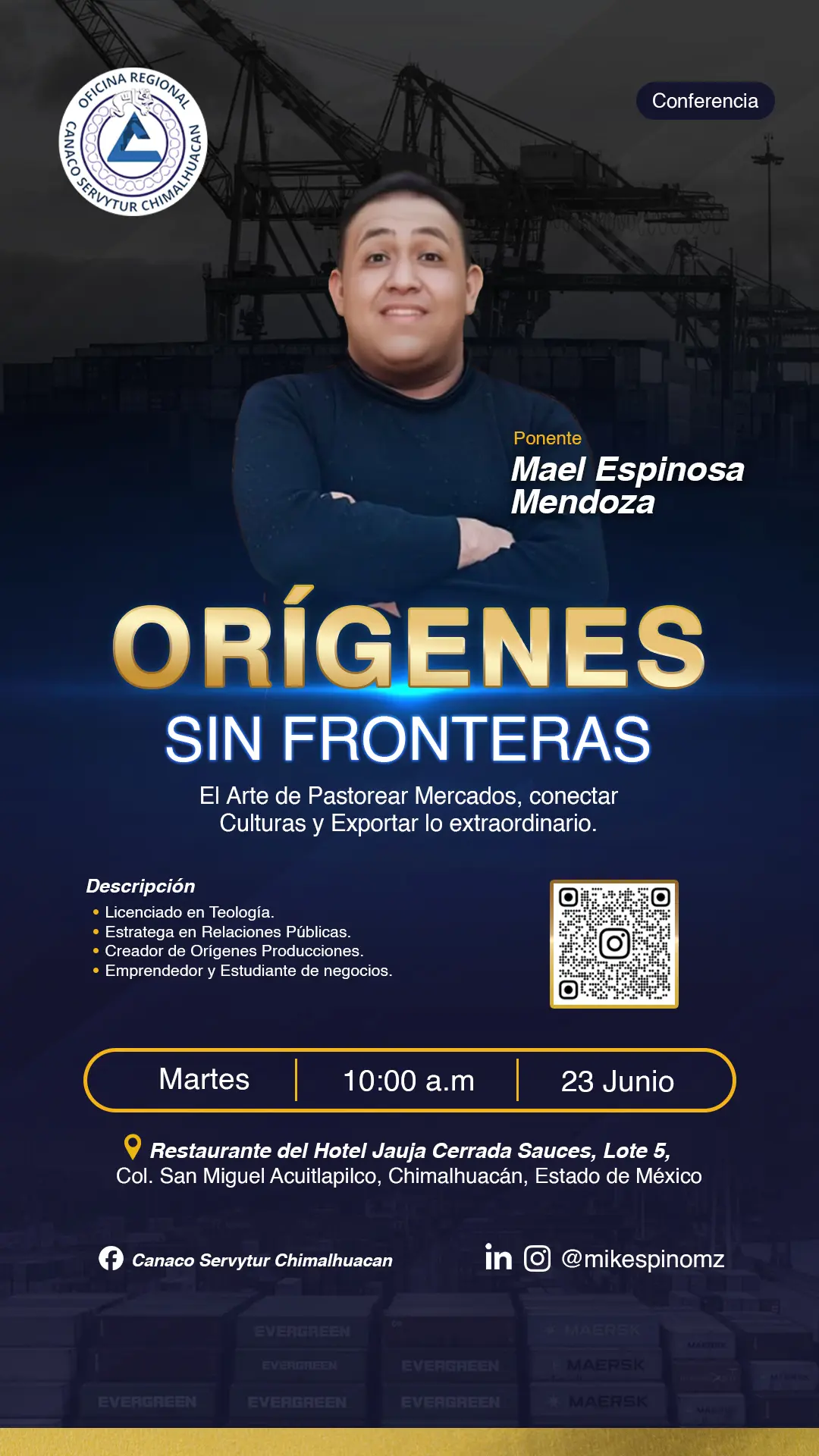 Orígenes sin fronteras conferencia CANACO Servytur Chimalhuacán